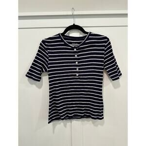 Everlane Short Sleeve Striped Ribbed Henley Style Top Size S